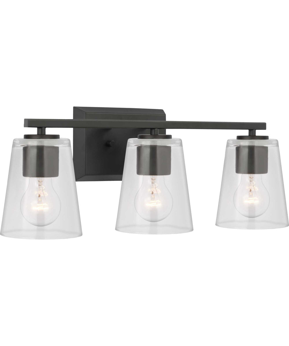 Vertex 3-Light Clear Glass Contemporary Bath Light Matte Black