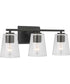 Vertex 3-Light Clear Glass Contemporary Bath Light Matte Black
