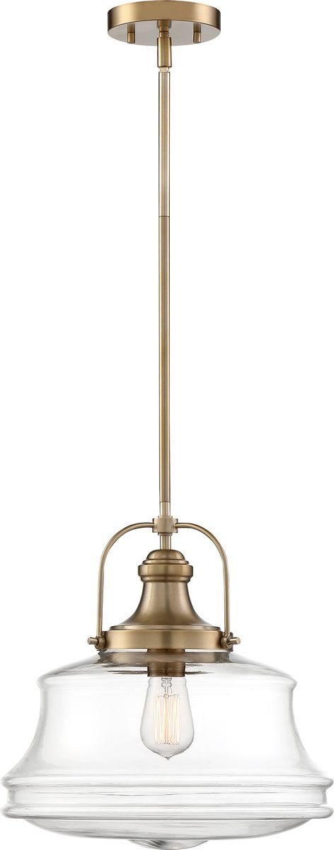 14"W Basel 1-Light Pendant Burnished Brass / Clear