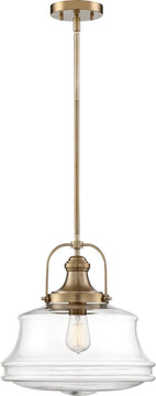 14"W Basel 1-Light Pendant Burnished Brass / Clear