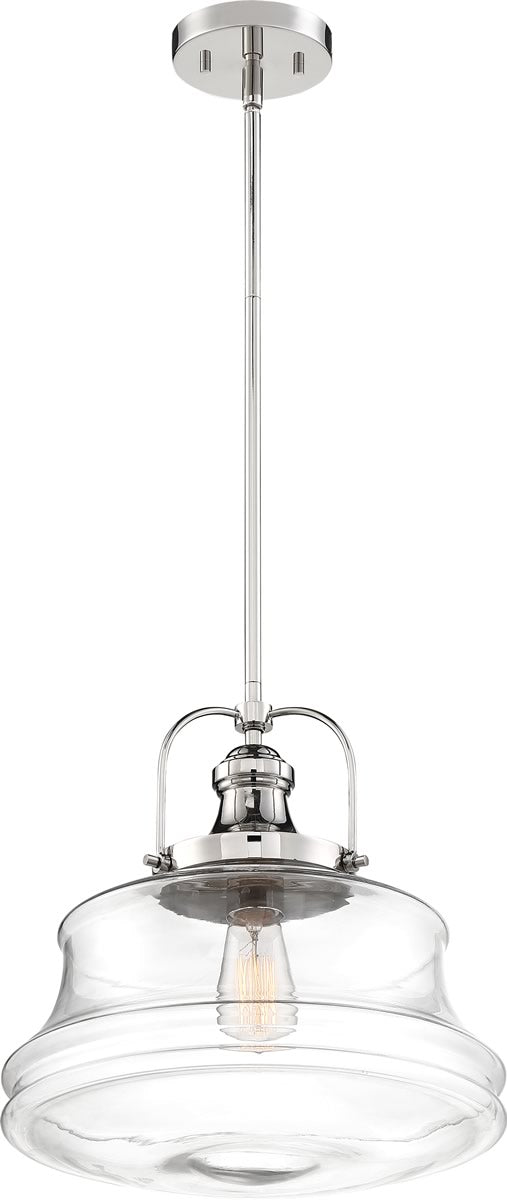 14"W Basel 1-Light Pendant Polished Nickel / Clear