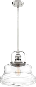 14"W Basel 1-Light Pendant Polished Nickel / Clear