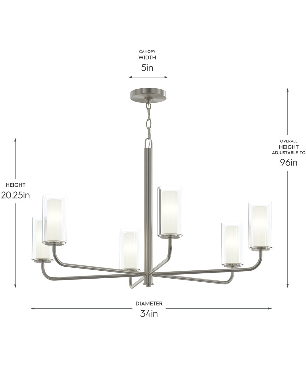 Mack 6-Light Chandelier with Layered Glass Shades Brushed Nickel
