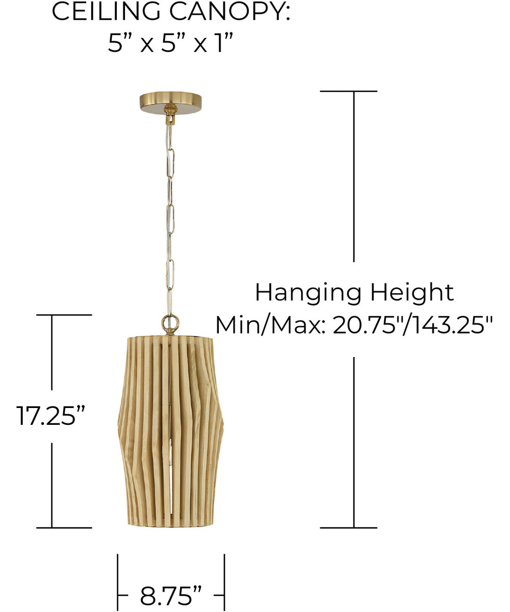 Archer 1-Light Pendant Blonde Wood and Matte Brass