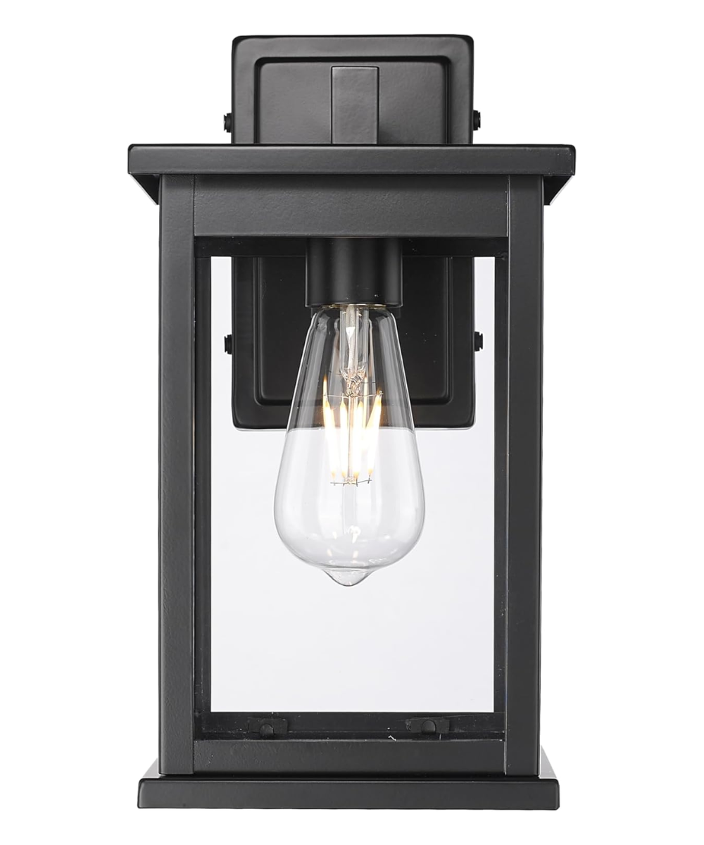 11"H Bowton II Outdoor Wall Light - Motion Sensor Dusk to Dawn Matte Black Finish with Glass Shade by Millennium Lighting