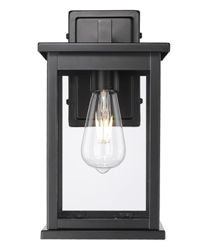 11"H Bowton II Outdoor Wall Light - Motion Sensor Dusk to Dawn Matte Black Finish with Glass Shade by Millennium Lighting