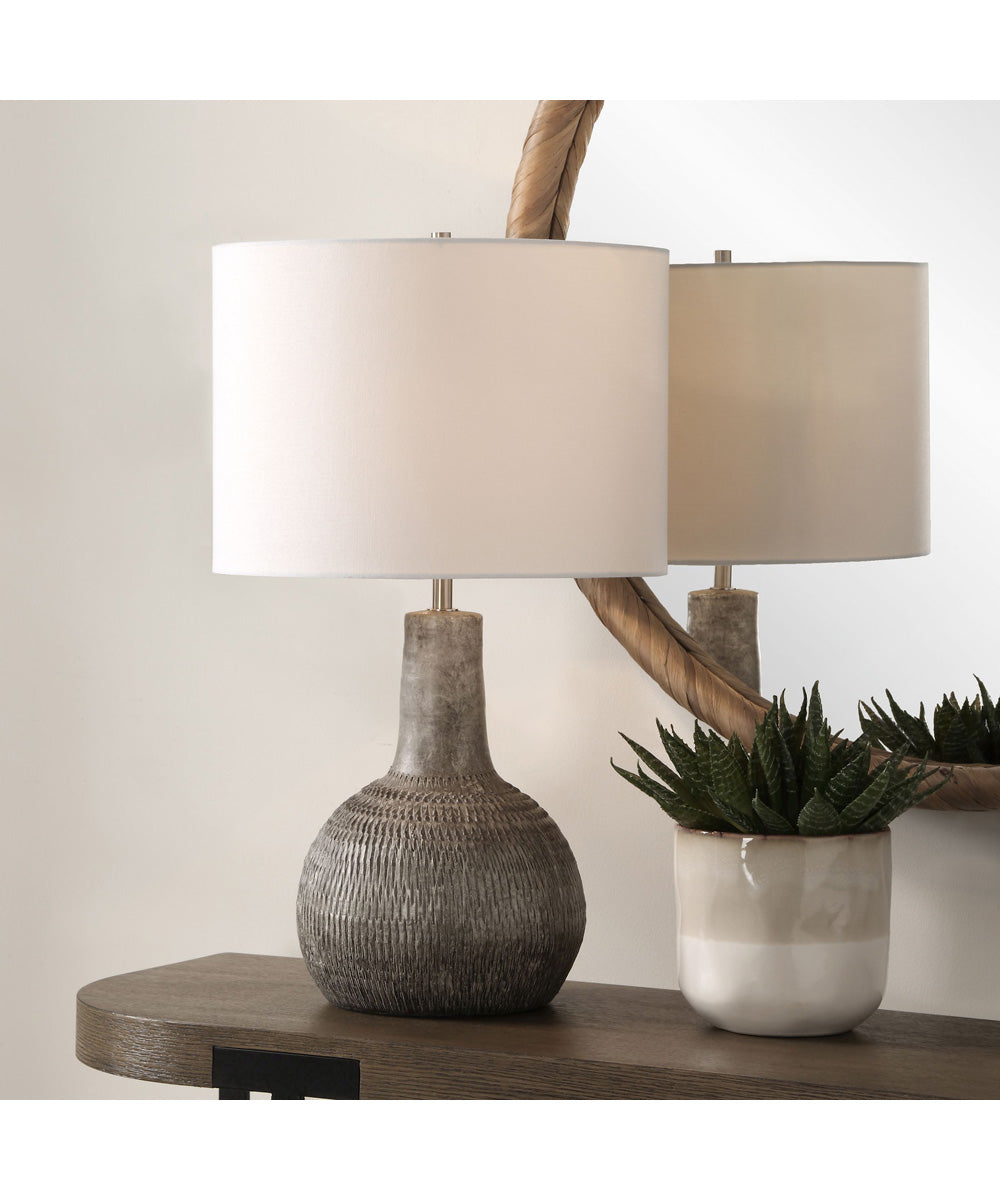 Ceramic Gourd Table Lamp in Ivory with Off-White Linen