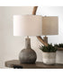 Ceramic Gourd Table Lamp in Ivory with Off-White Linen