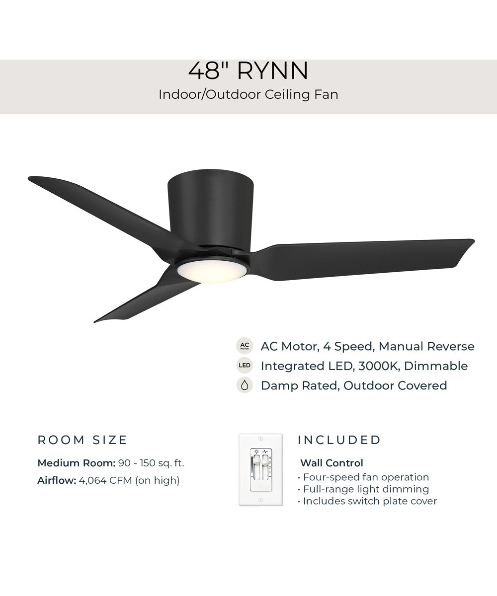 Rynn 48-in. 3-Blade Flush Mount Modern LED Ceiling Fan Matte Black