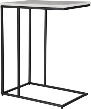 Accent Table with Black Metal Frame and White Marble
