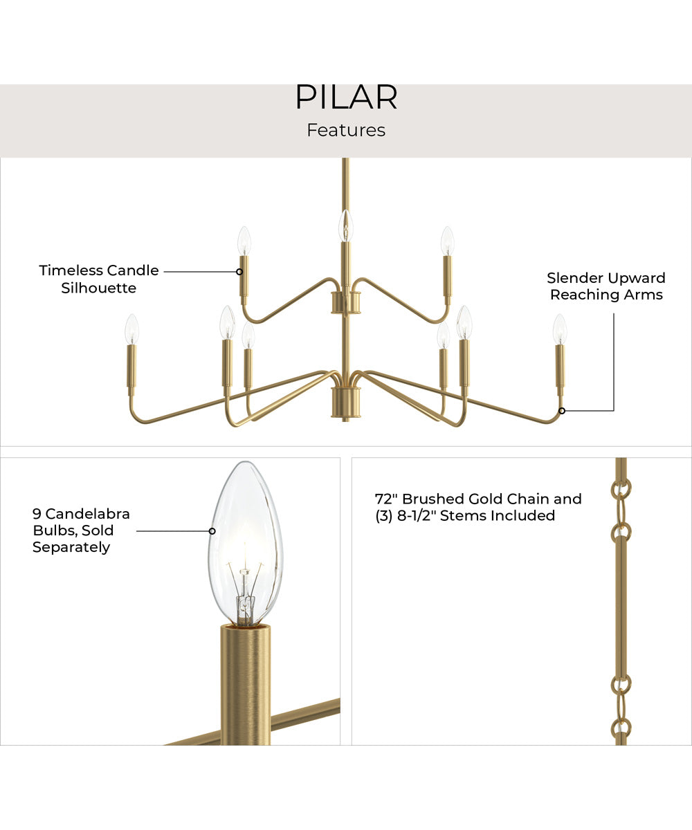 Pilar Two-Tier 9-Light Chandelier Brushed Gold