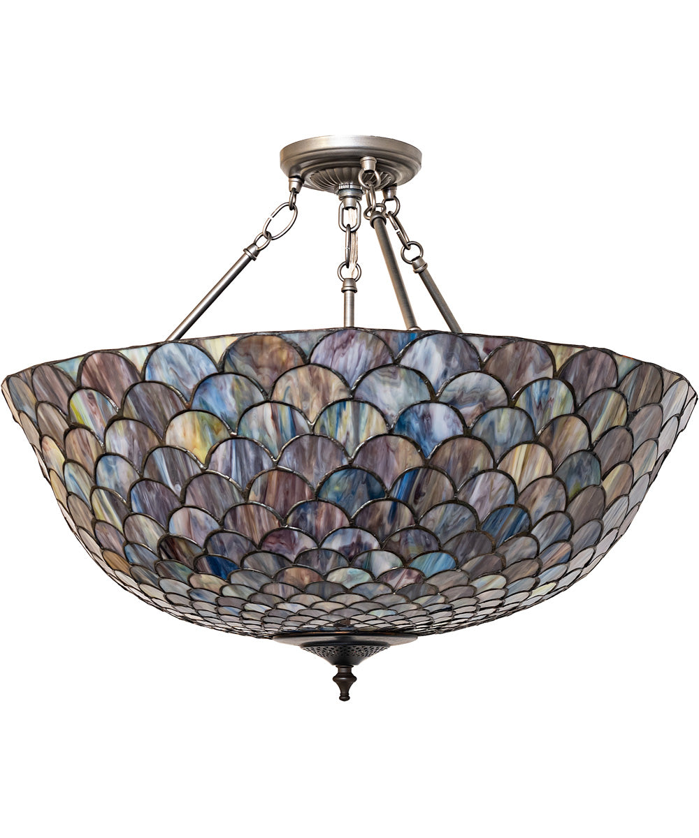 24" Wide Tiffany Fishscale Inverted Semi-Flushmount