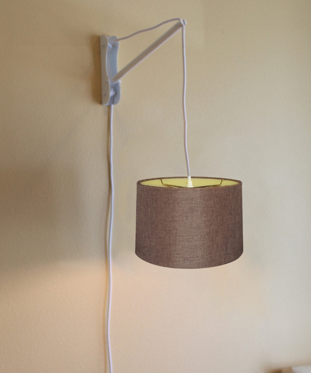 14"W MAST Plug-In Wall Mount Pendant 1 Light White Cord/Arm Chocolate Burlap
