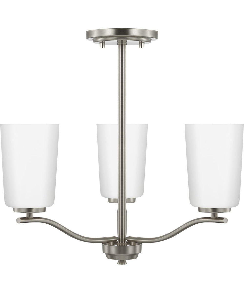 Adley 3-Light Etched White Glass Semi-Flush Convertible Light Brushed Nickel