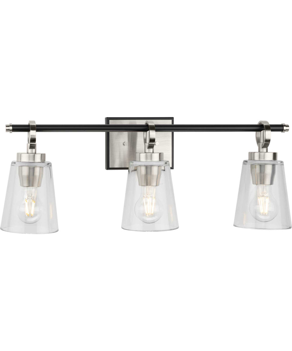 Cassell 3-Light Matte Black Luxe Industrial Bath & Vanity Light Brushed Nickel