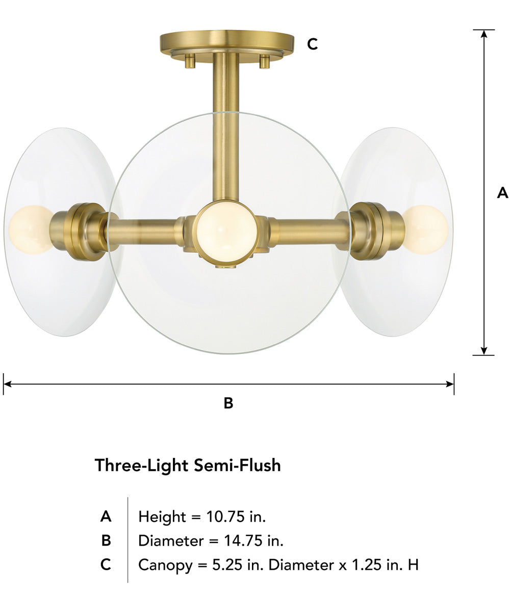 Litto 3 Light Semi Flush  Brushed Gold