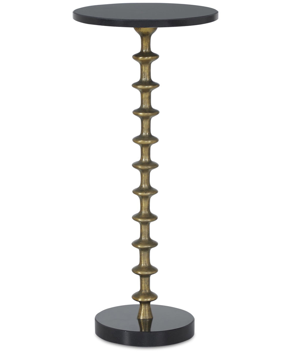 Accent Table with Sculptural Pedestal in Antique Brass and Black Marble