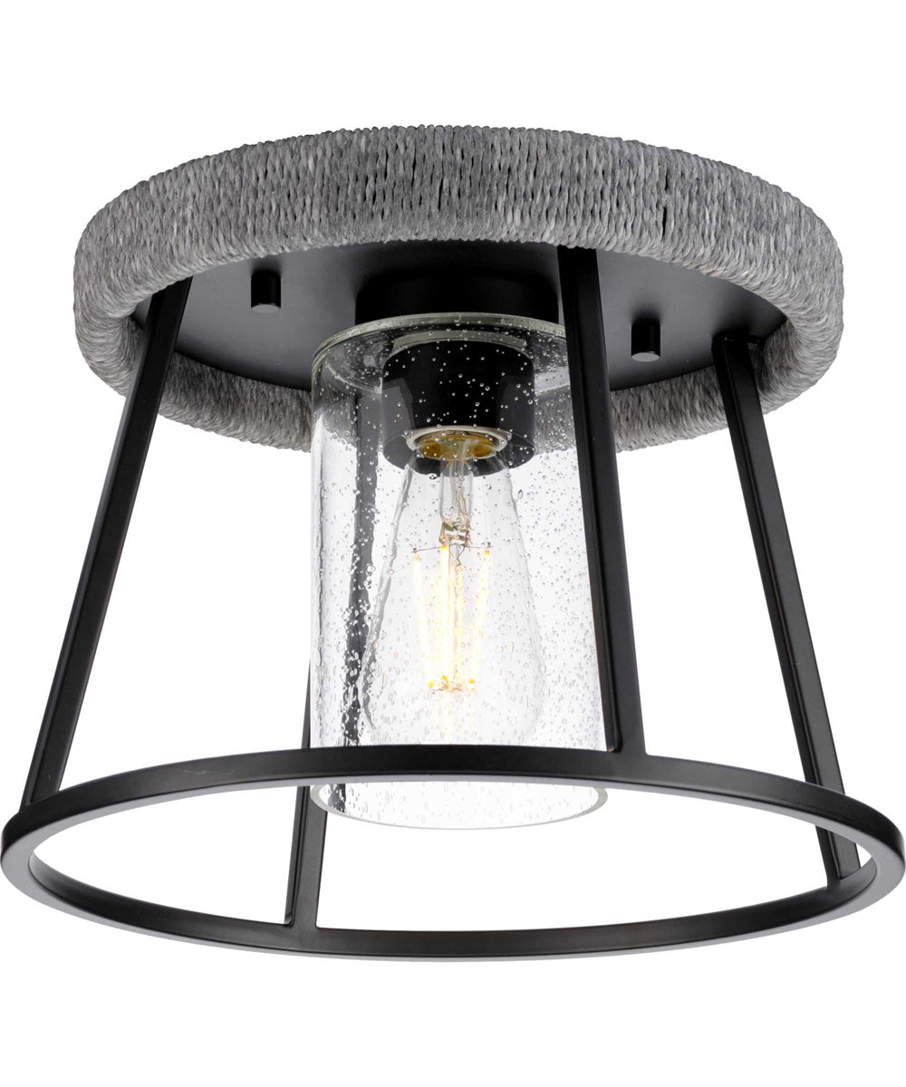 Laramie 1-Light Rustic Modern Clear Seeded Glass 12" Flush Mount Light Matte Black