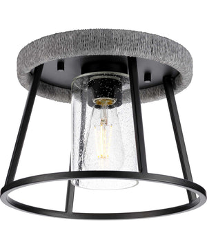 Laramie 1-Light Rustic Modern Clear Seeded Glass 12" Flush Mount Light Matte Black