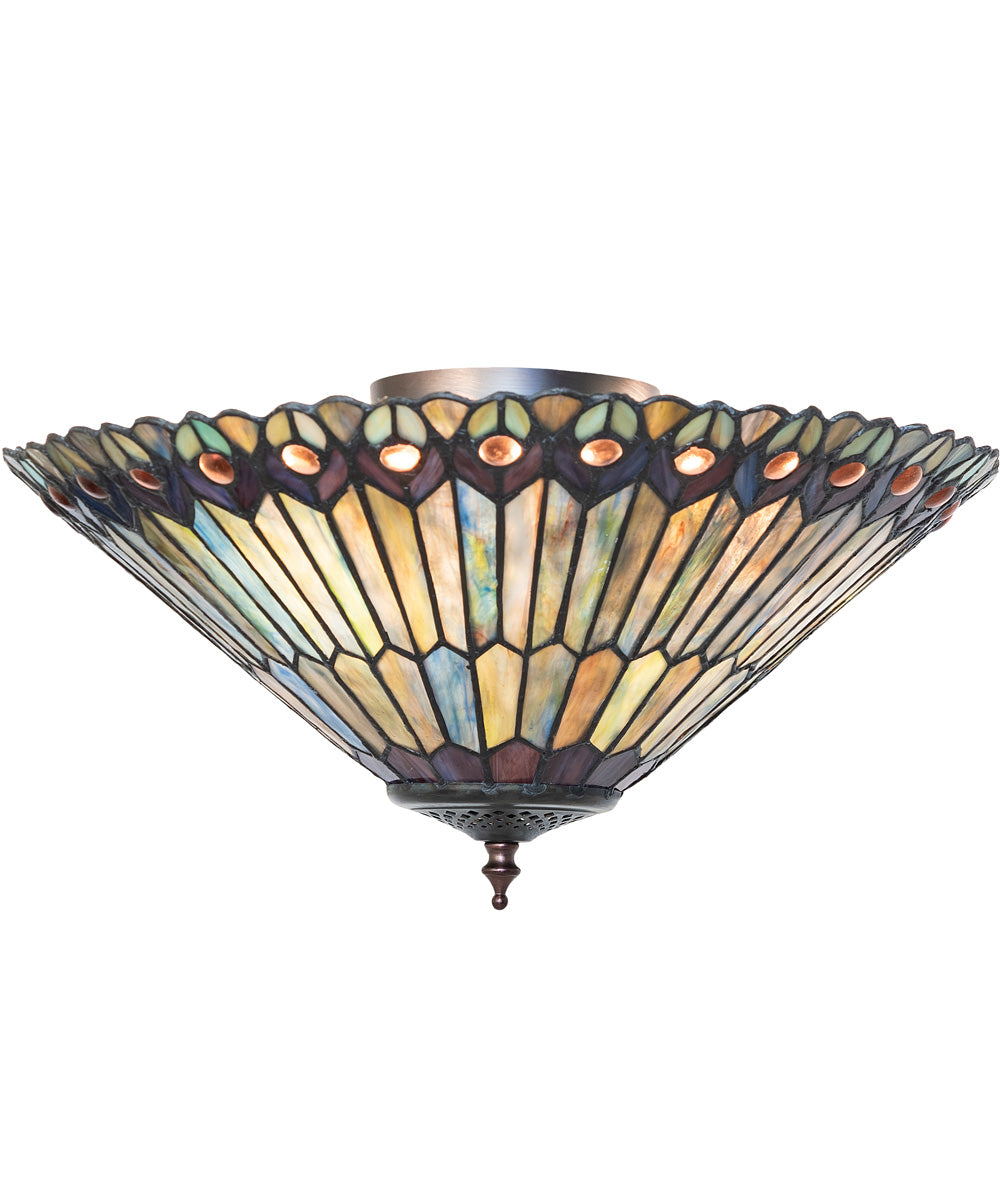 17" Wide Tiffany Jeweled Peacock Flushmount