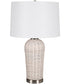 Coastal Woven Rattan Table Lamp with White Linen