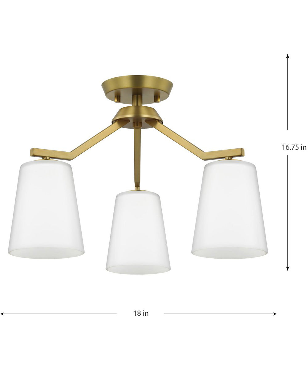 Vertex 3-Light Etched White Convertible Chandelier Brushed Gold