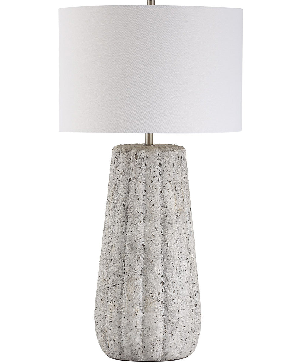 Ceramic Table Lamp in Weathered Stone and White Linen