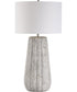 Ceramic Table Lamp in Weathered Stone and White Linen