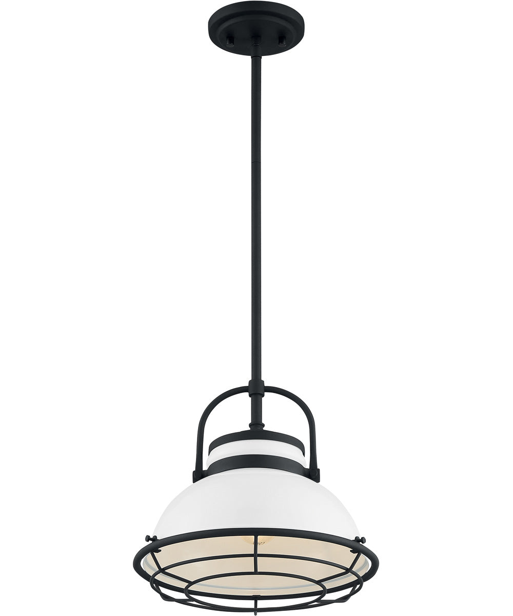 12"W Upton 1-Light Pendant Gloss White / Black Accents