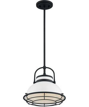 12"W Upton 1-Light Pendant Gloss White / Black Accents
