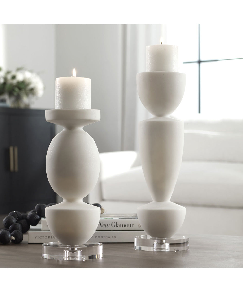 Lido White Stone Candleholders, Set of 2