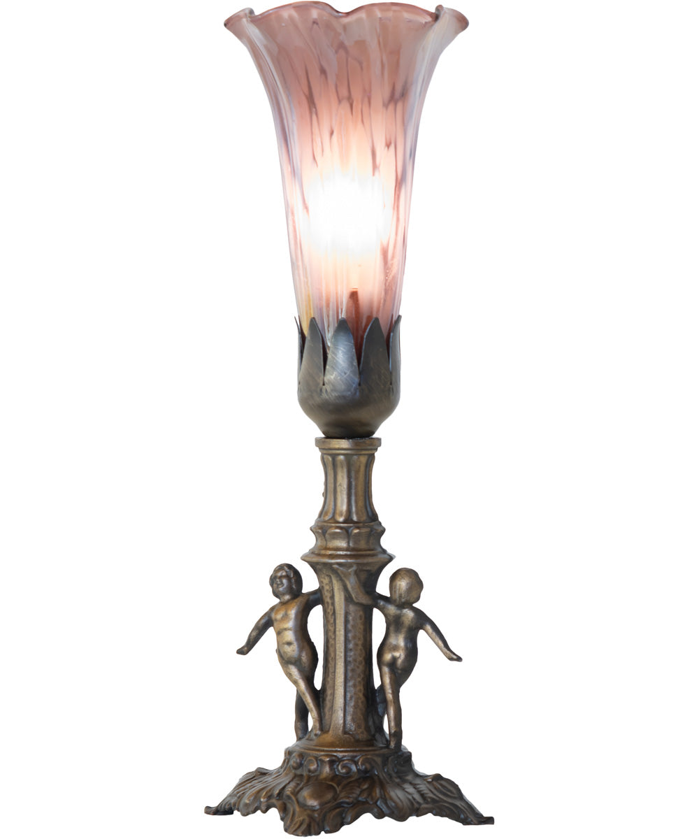 11" High Purple Iridescent Tiffany Pond Lily Maidens Mini Lamp