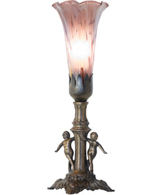 11" High Purple Iridescent Tiffany Pond Lily Maidens Mini Lamp