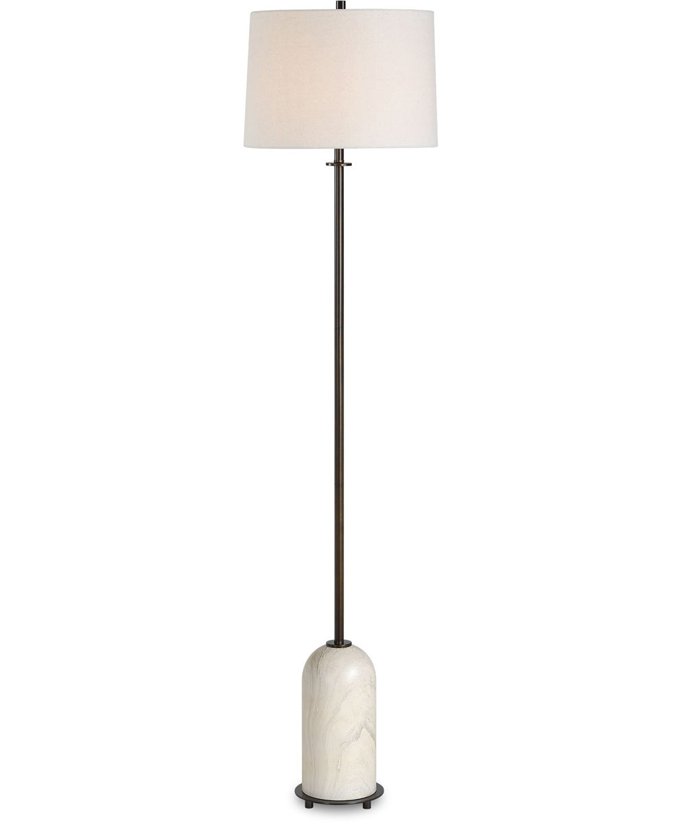 1-Light Floor Lamp with Marble-Look Base in Dark Bronze