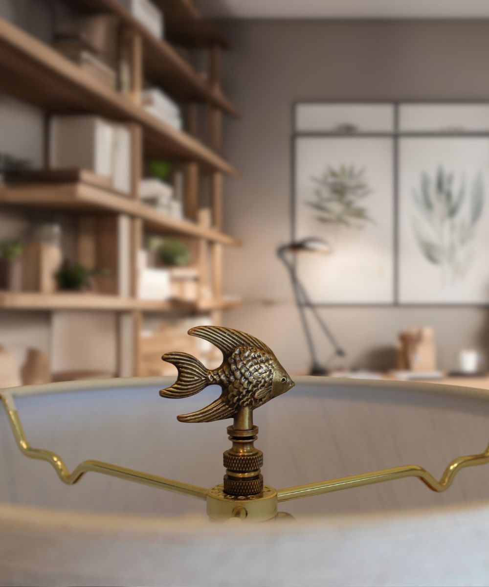 Angel Fish Lamp Finial Antique Brass, 2.3"h