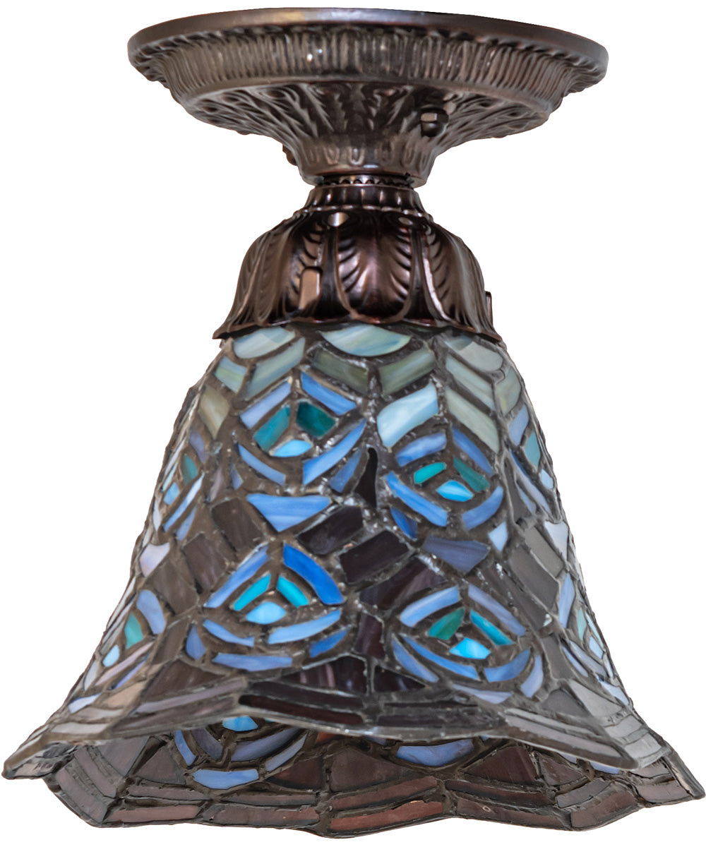 8" Wide Tiffany Peacock Feather Flushmount