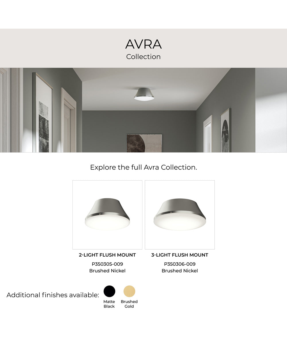 Avra Large 3-Light Flush Mount with Etched White Glass Shade Brushed Nickel