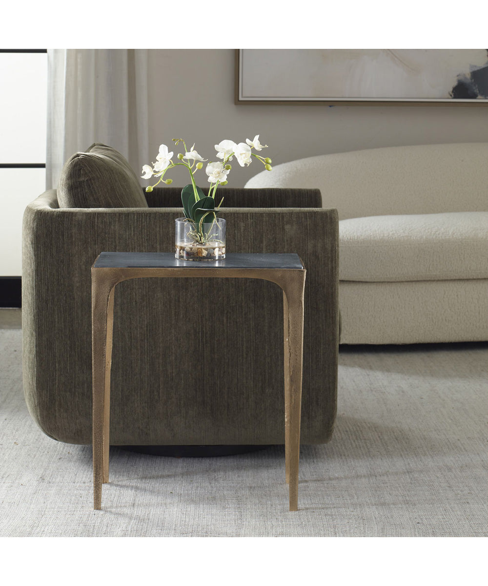 Accent Table with Marine Marble Top Brass Antique