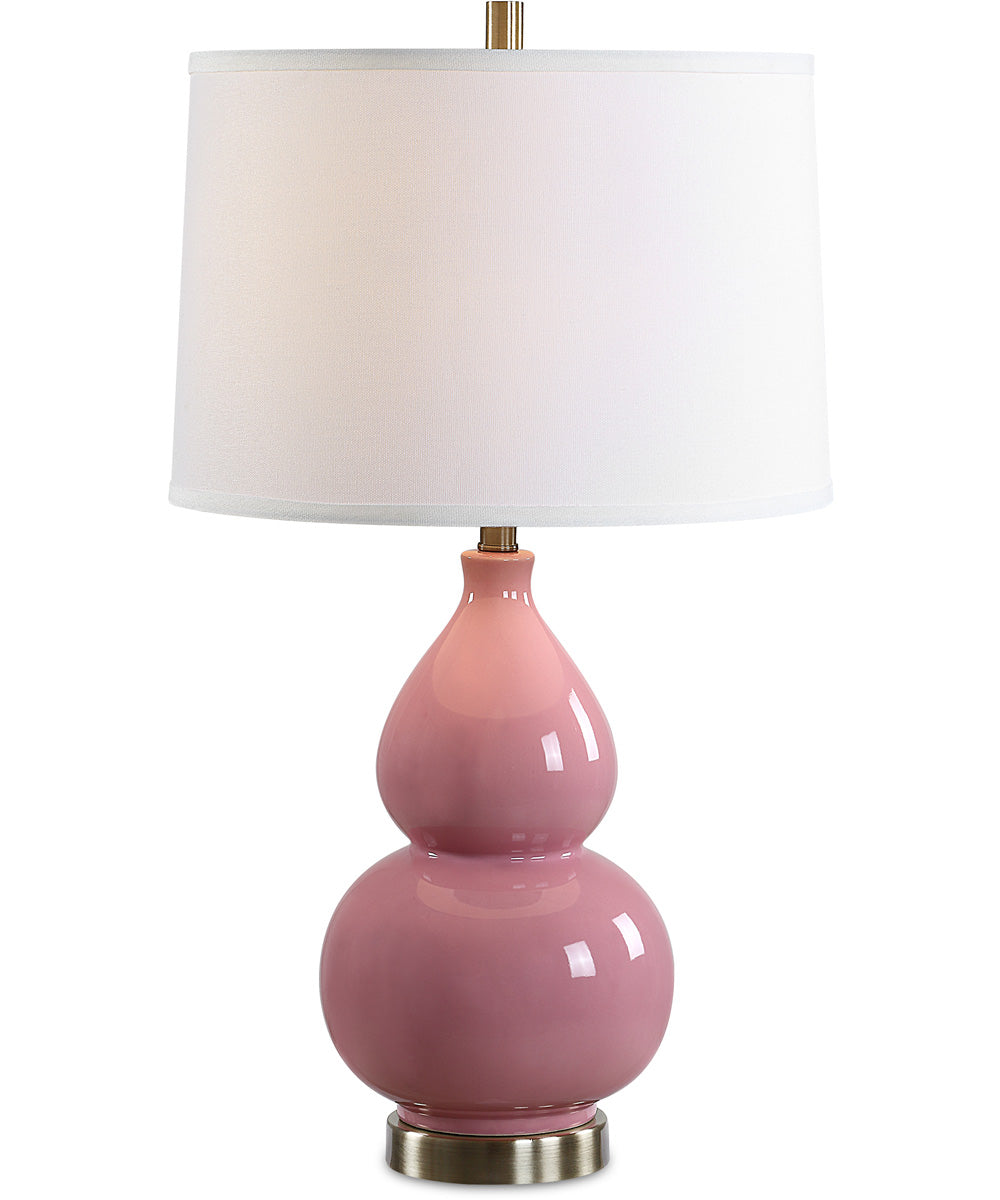 Ceramic Table Lamp with Pink Glaze and White Linen