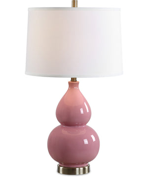 Ceramic Table Lamp with Pink Glaze and White Linen