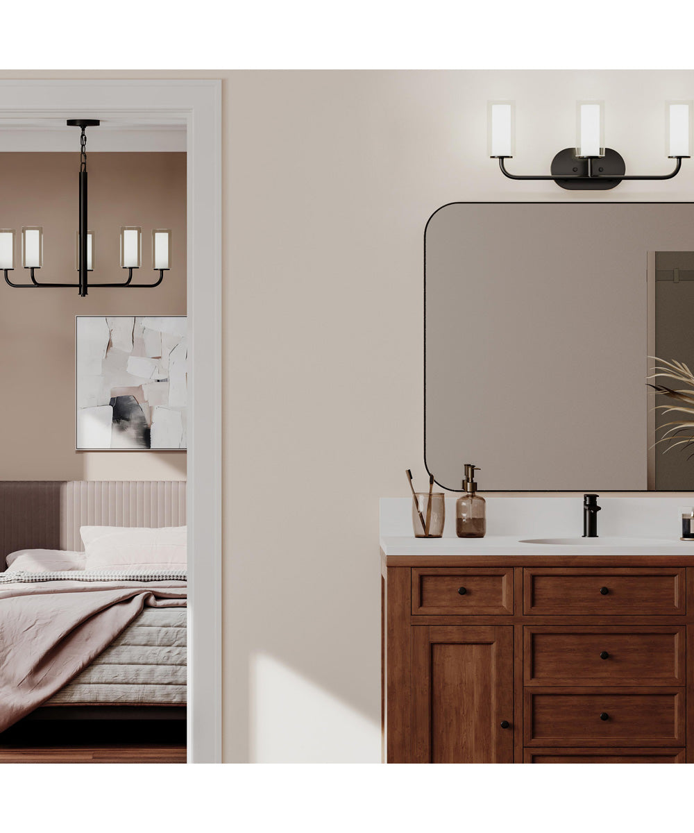 Mack 3-Light Vanity Light with Layered Glass Shades Matte Black