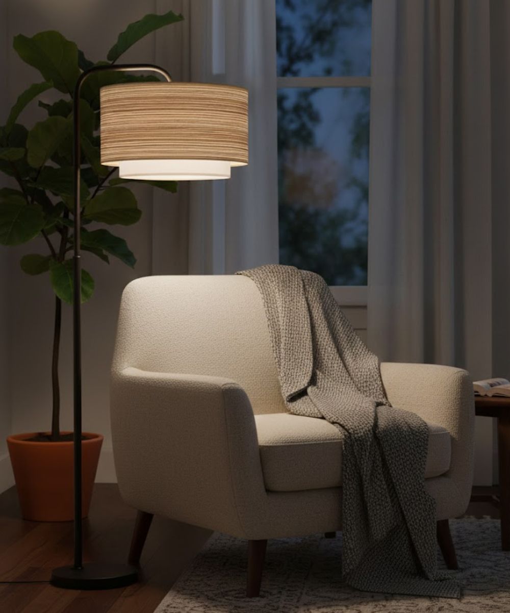 16x16x8 Zebrawood/Off White Camelot Double Drum Hardback Lampshade