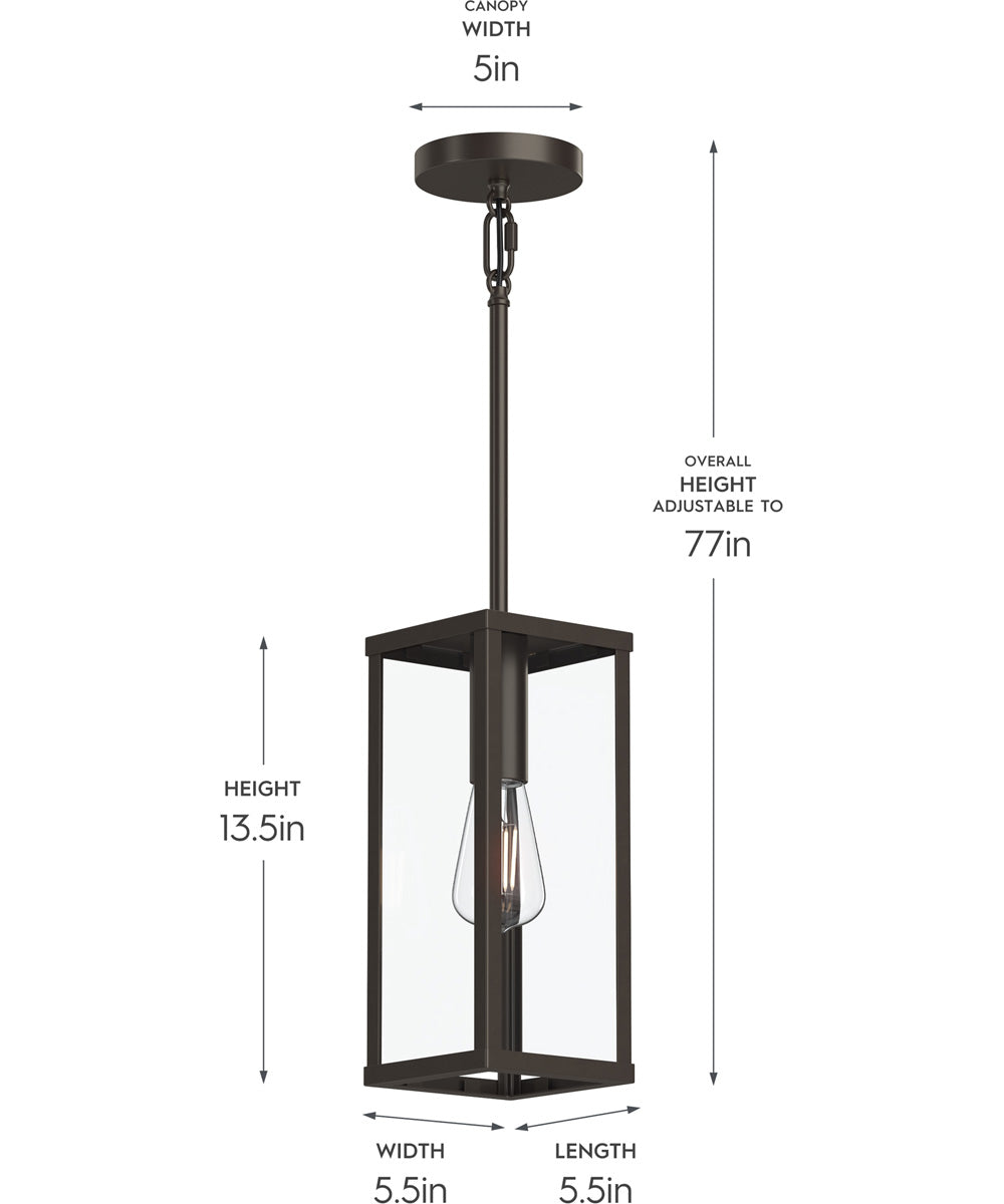 Ryle 1-Light Outdoor Pendant Light with Clear Glass Panels Antique Bronze