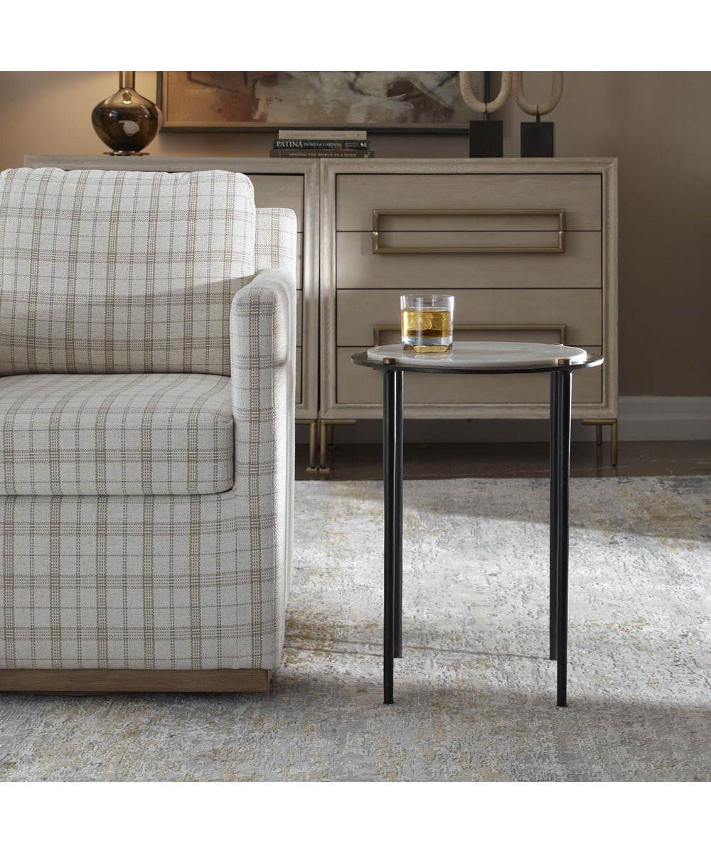 Wren Round White Marble Accent Table