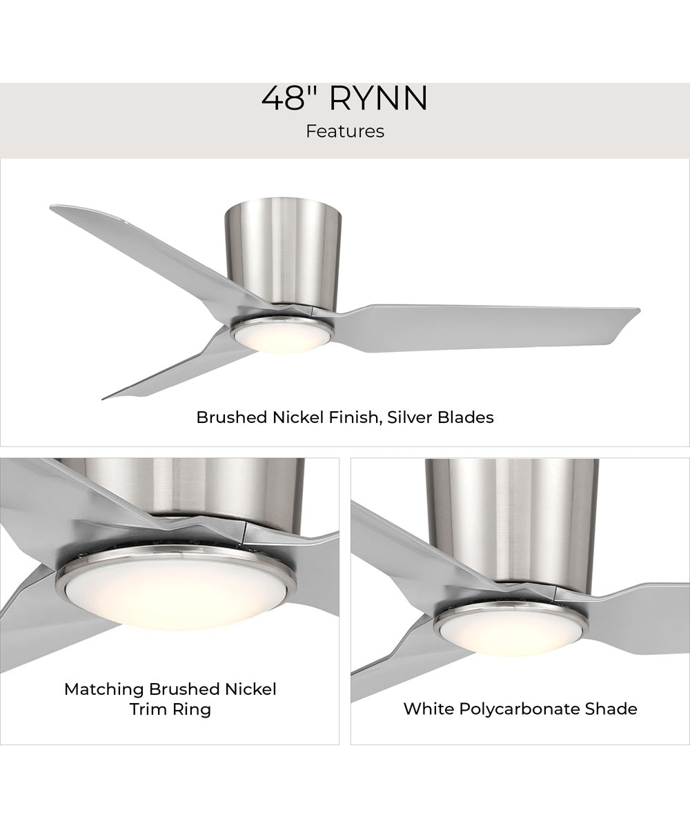 Rynn 48-in. 3-Blade Flush Mount Modern LED Ceiling Fan Brushed Nickel