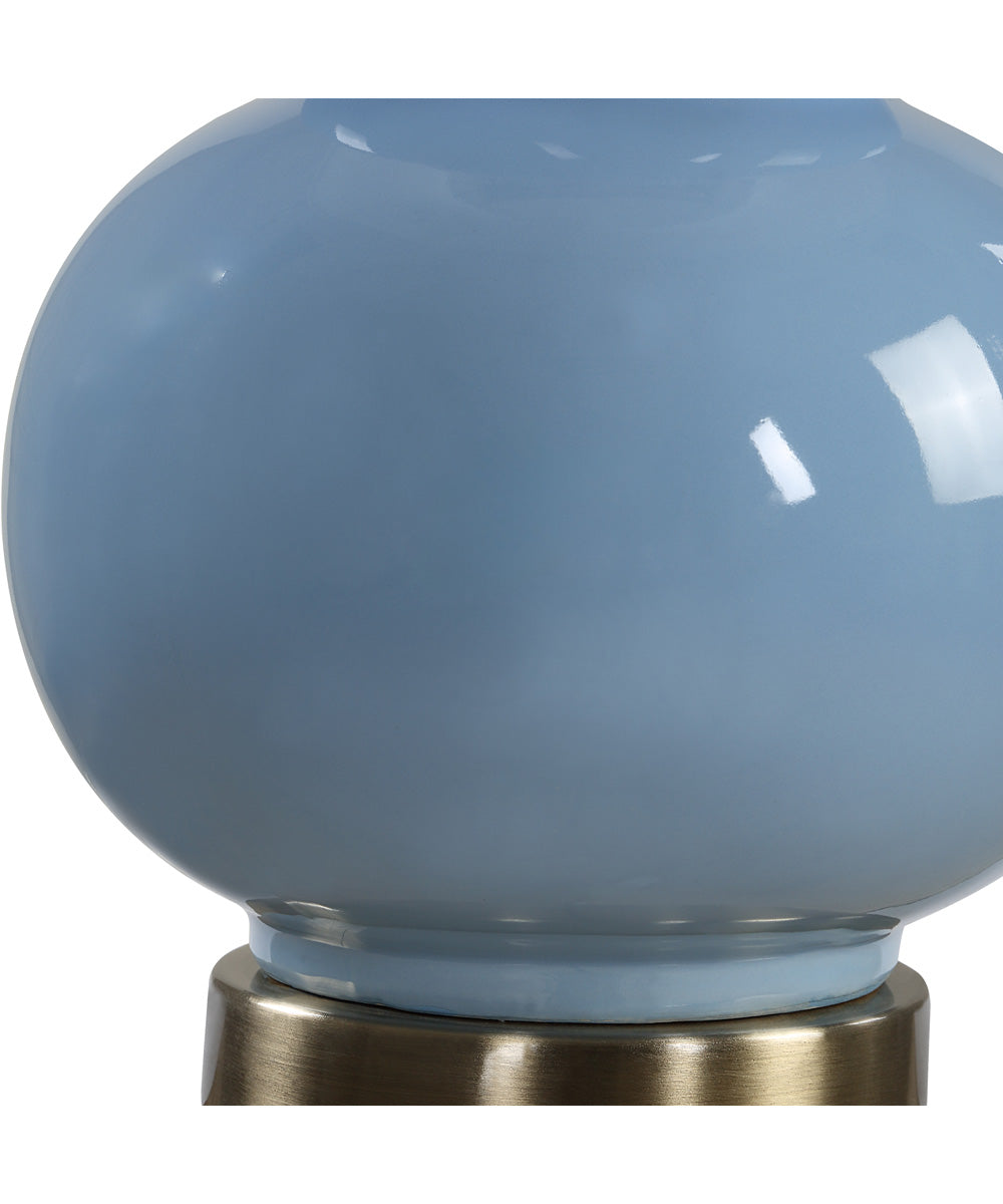 Ceramic Gourd Table Lamp in Powder Blue with White Linen