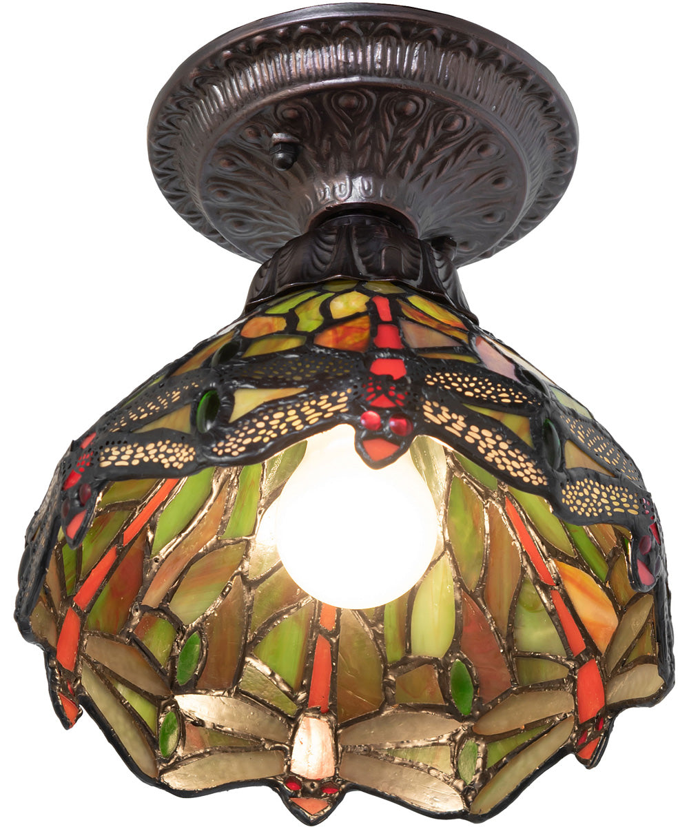 7" Wide Tiffany Hanginghead Dragonfly Flushmount