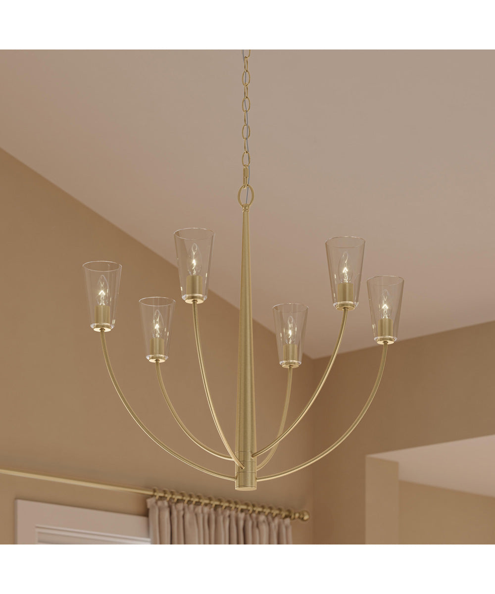 Jheni 6-Light Chandelier with Clear Glass Shades Brushed Gold