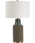 Ceramic Table Lamp in Blue-Green with White Linen
