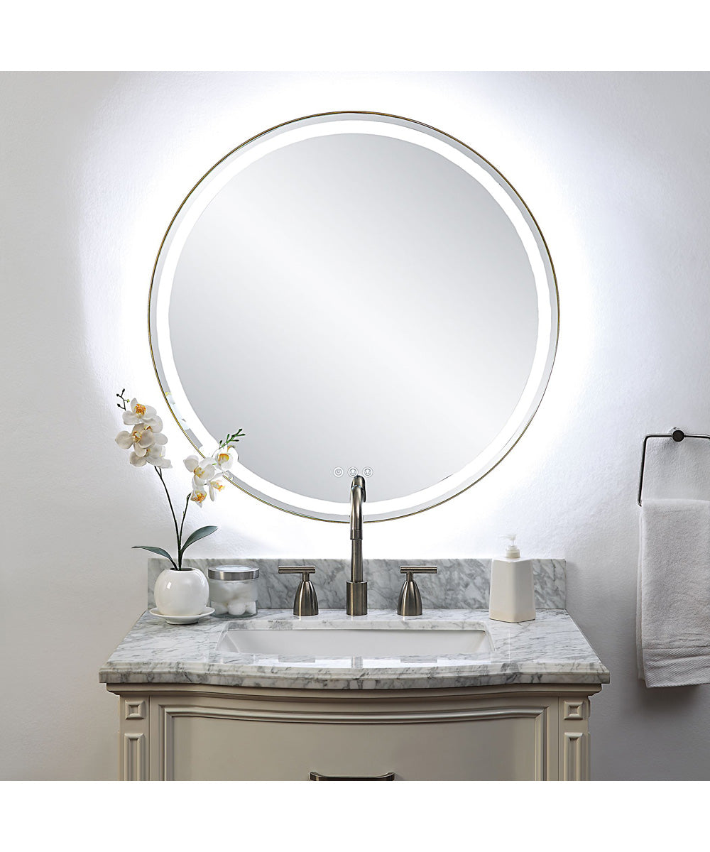 Crofton Lighted Brass Round Mirror